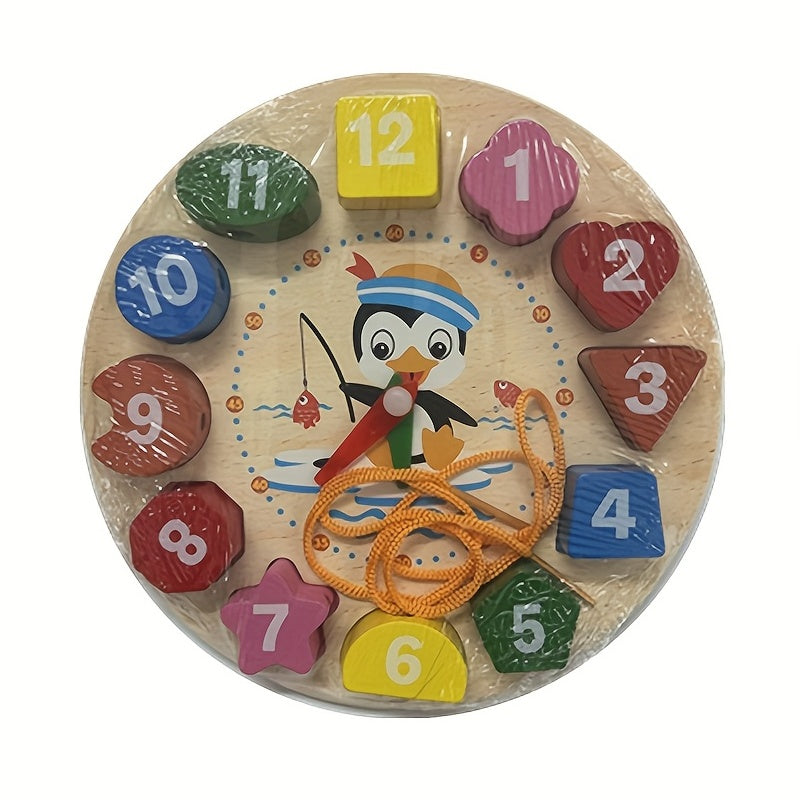Shape Sorting Clock Teaching Time Number Blocks Puzzle Montessori Toy