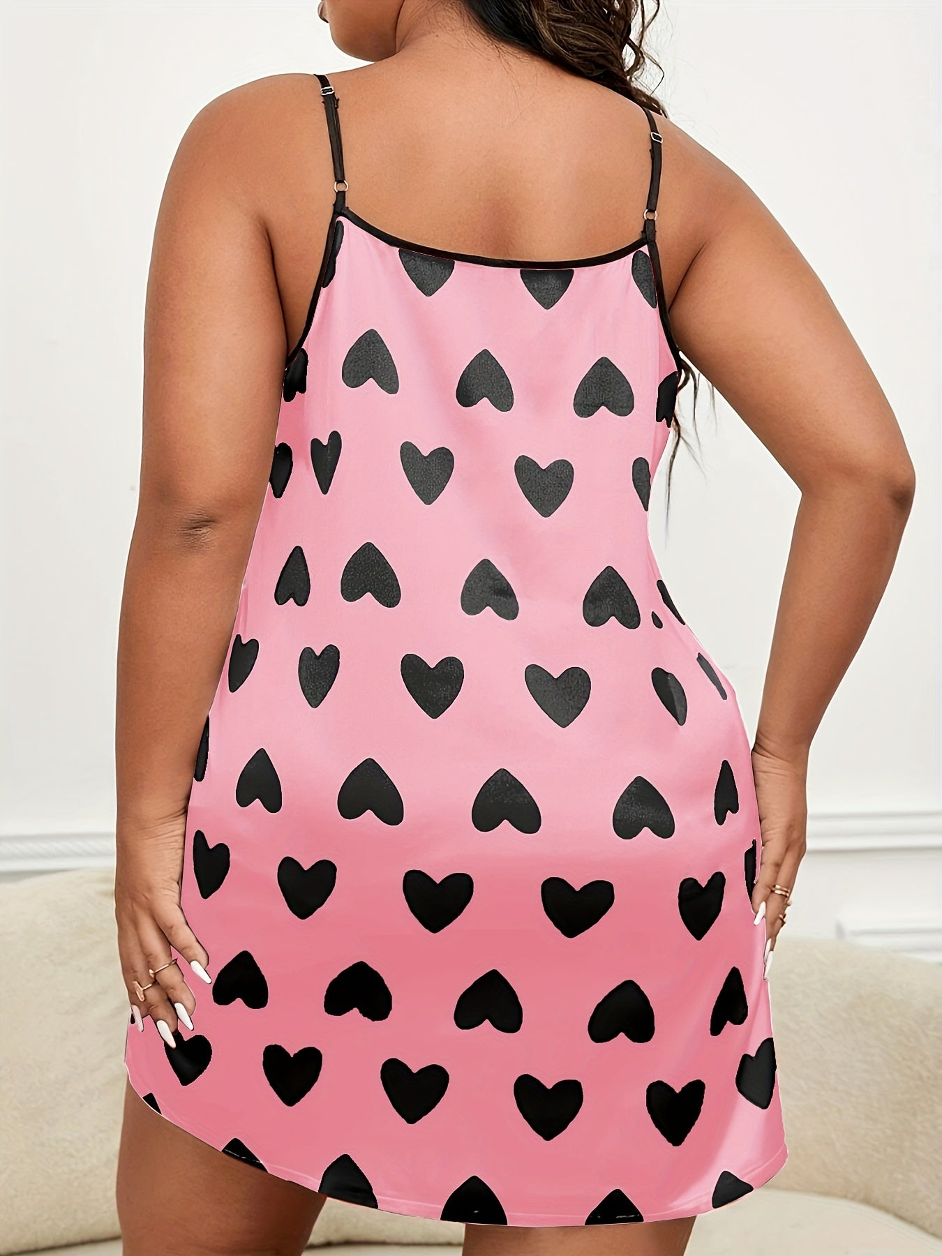 Women's Plus Satin Heart Print Lounge Dress