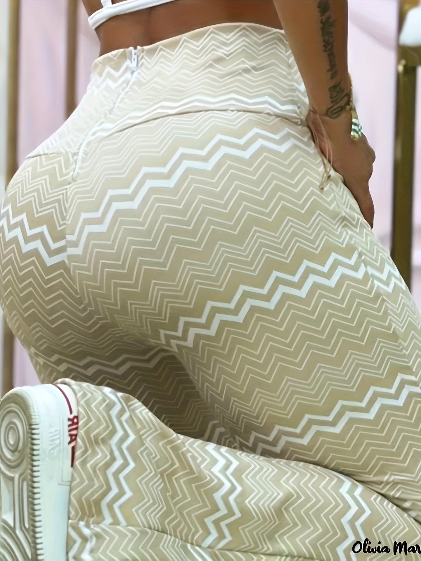  Chevron Print High Rise Flared Leg Trousers