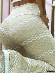  Chevron Print High Rise Flared Leg Trousers