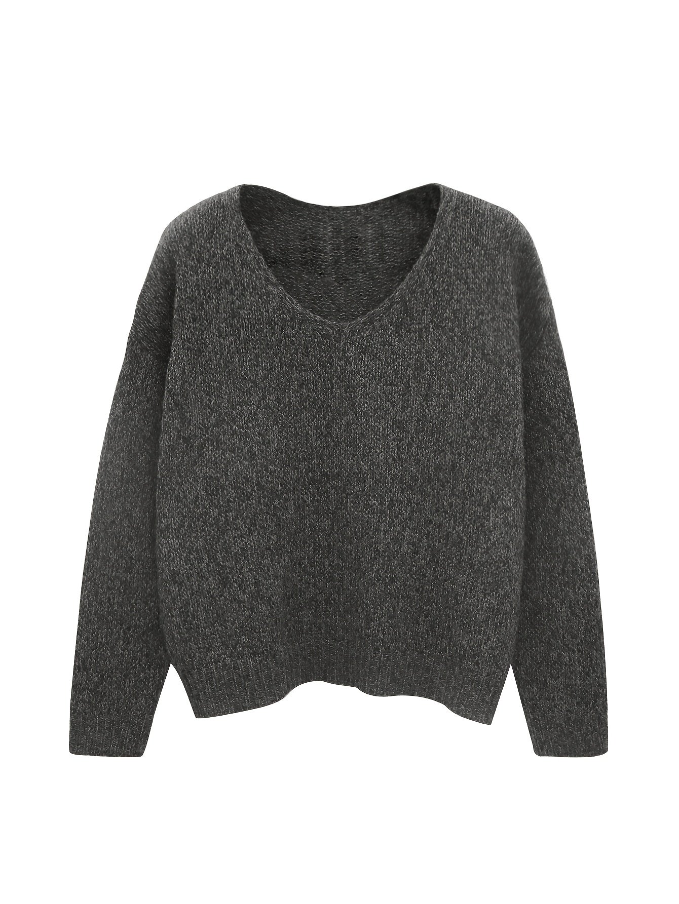  Casual Sweater Women's Plus Solid V Neck Pullover Jumper