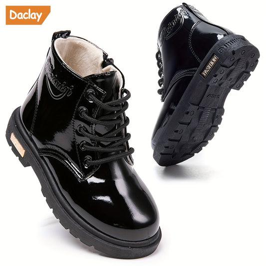 Daclay Kids Boots Soft Fleece Lining Durable Rubber Soles Mid Calf Lace up
