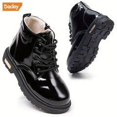 Daclay Kids Boots Soft Fleece Lining Durable Rubber Soles Mid Calf Lace up