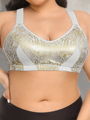  Snake Skin Print V Neck Full Coverage Fitness Bra