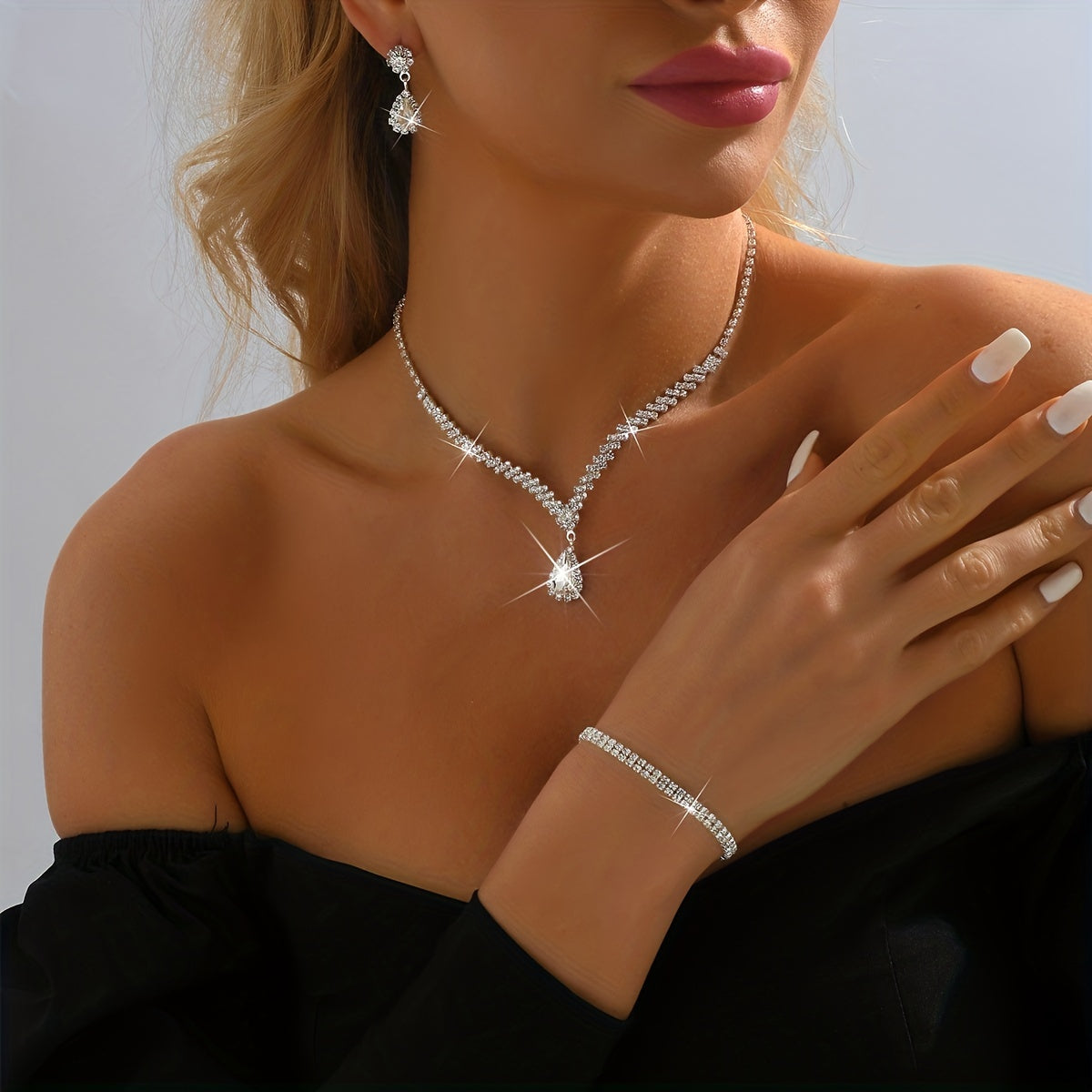 Water Drop Rhinestone Jewelry Set