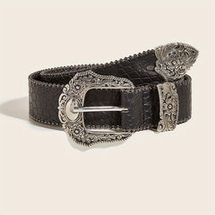 Carved Buckle PU Vintage Western Belt Punk Belts
