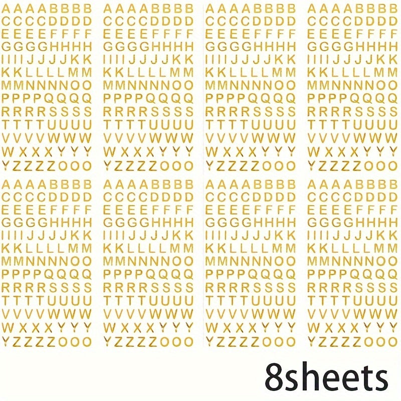 8 Sheets Golden Letter Stickers Small Glitter Self Adhesive Alphabet Stickers