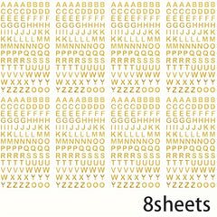 8 Sheets Golden Letter Stickers Small Glitter Self Adhesive Alphabet Stickers