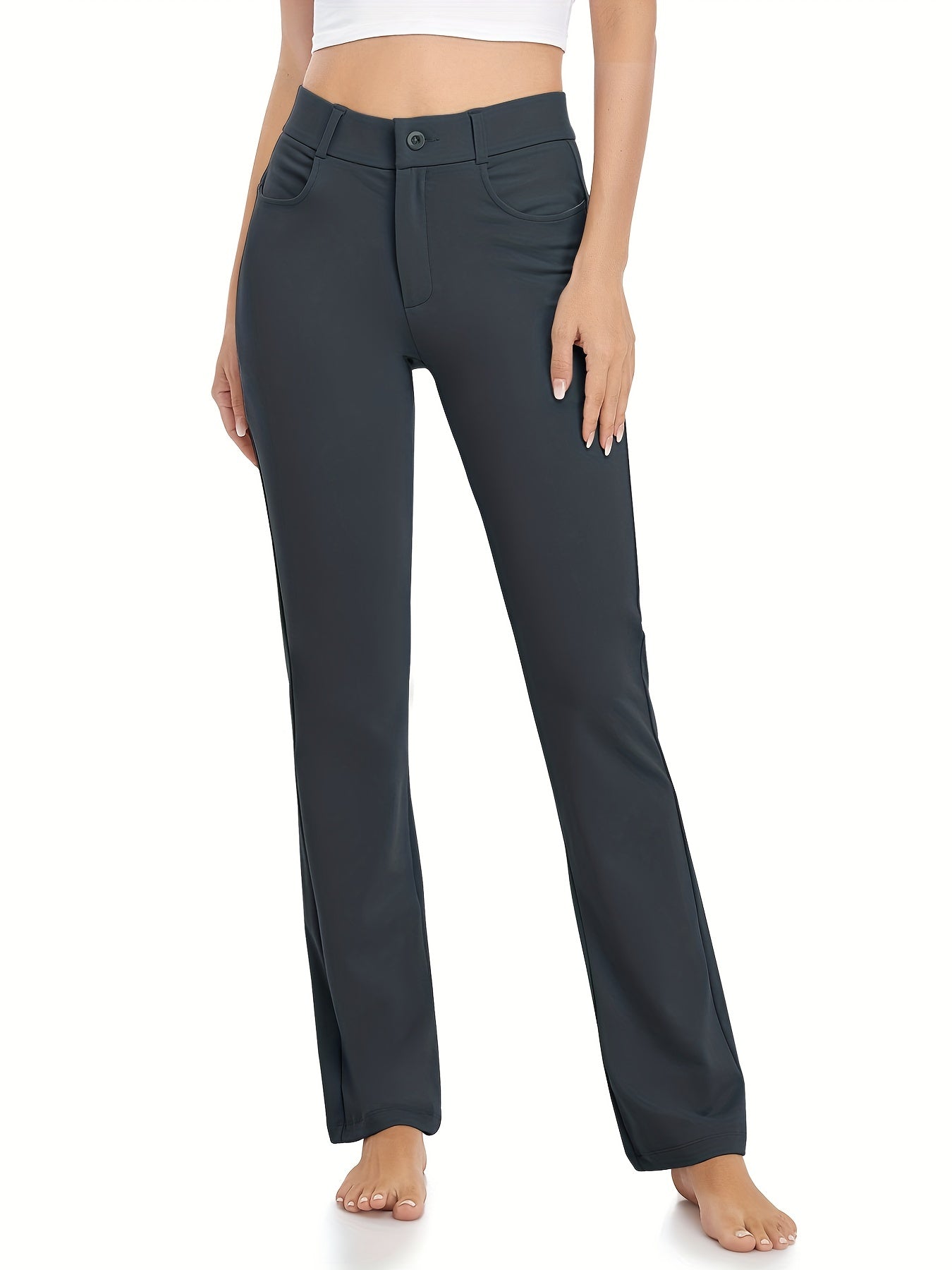 Solid Pants With Pockets Sports Fitness Yoga Running