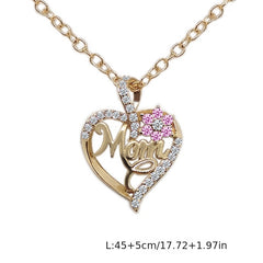 Heart & Flower Necklace Inlaid MOM Letter Pattern Neck Chain