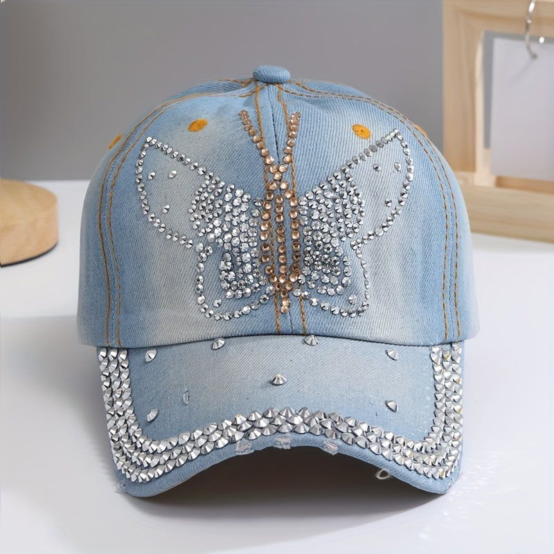 Y2K Rhinestone Baseball Cap Bling Butterfly Hat Sunscreen Hats