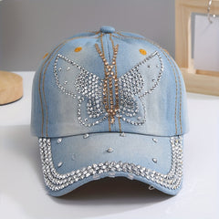 Y2K Rhinestone Baseball Cap Bling Butterfly Hat Sunscreen Hats