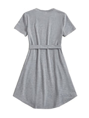 Girls' Short Sleeve T Shirt Dress with Belted Waist