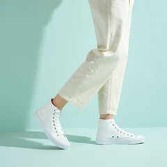 Women's High Top Canvas Lace Up Flat Walking Shoes