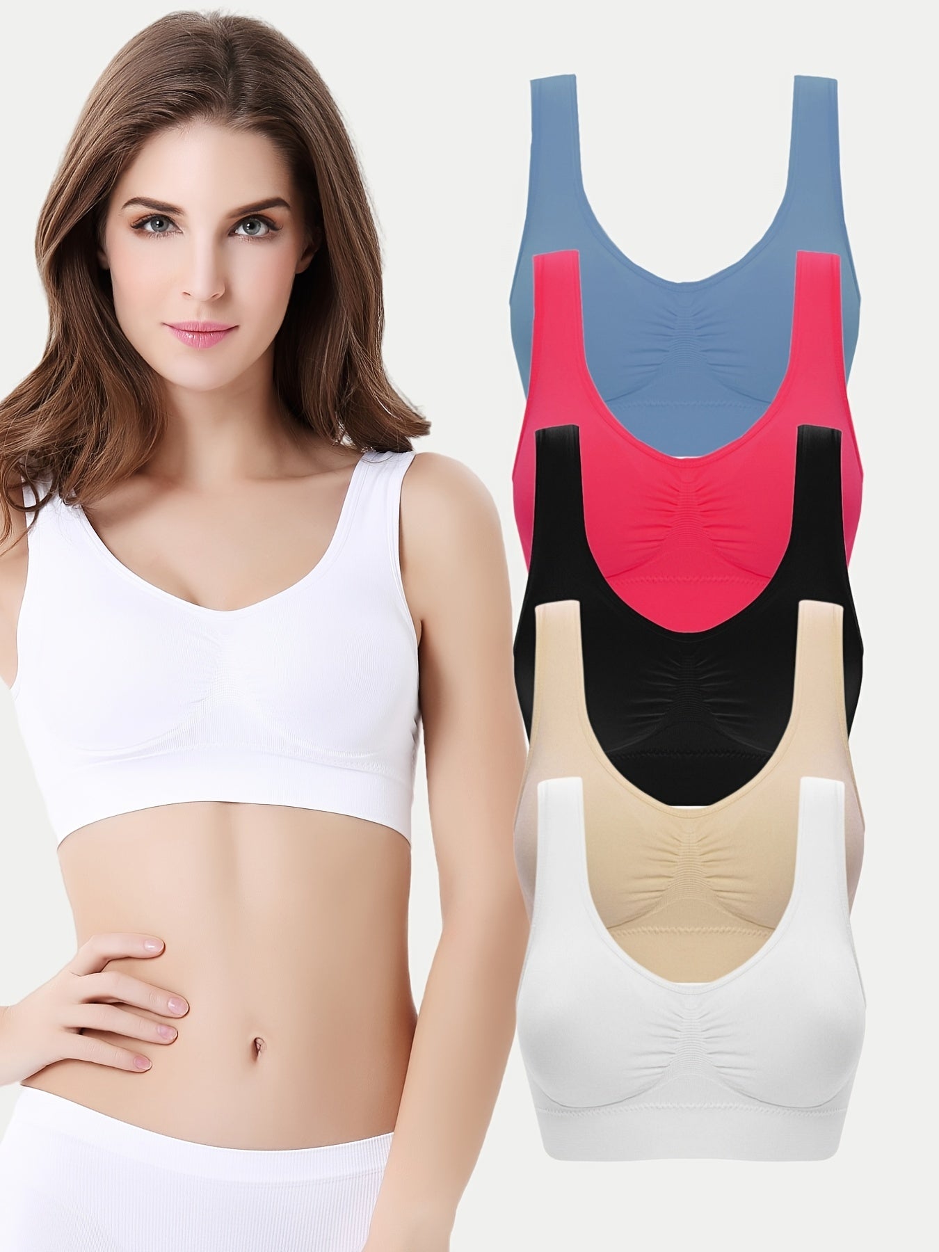 5pcs Pleats Wireless Vest Bralettes Backless Everyday Intimates Bra