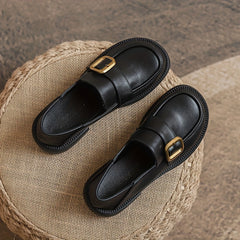 Women's Chunky Heel Loafers with Stylish Buckle Strap