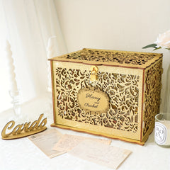 Golden Wedding Card Box Glittery Wooden DIY Envelope Coin Card Box