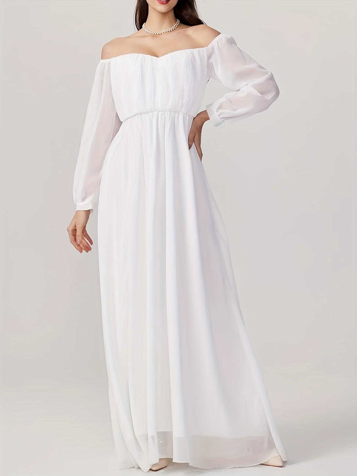  Off Shoulder Long Sleeve Maxi Party Dress