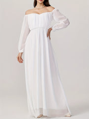  Off Shoulder Long Sleeve Maxi Party Dress
