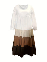  Colorblock Long Sleeve Maxi Smock Dress