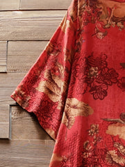 Chinoiserie Print Short Sleeve Dress Plus Size