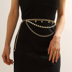 Daisy Layered Waist Chain Vintage Pendant Golden Tassel Metal Chain Belt