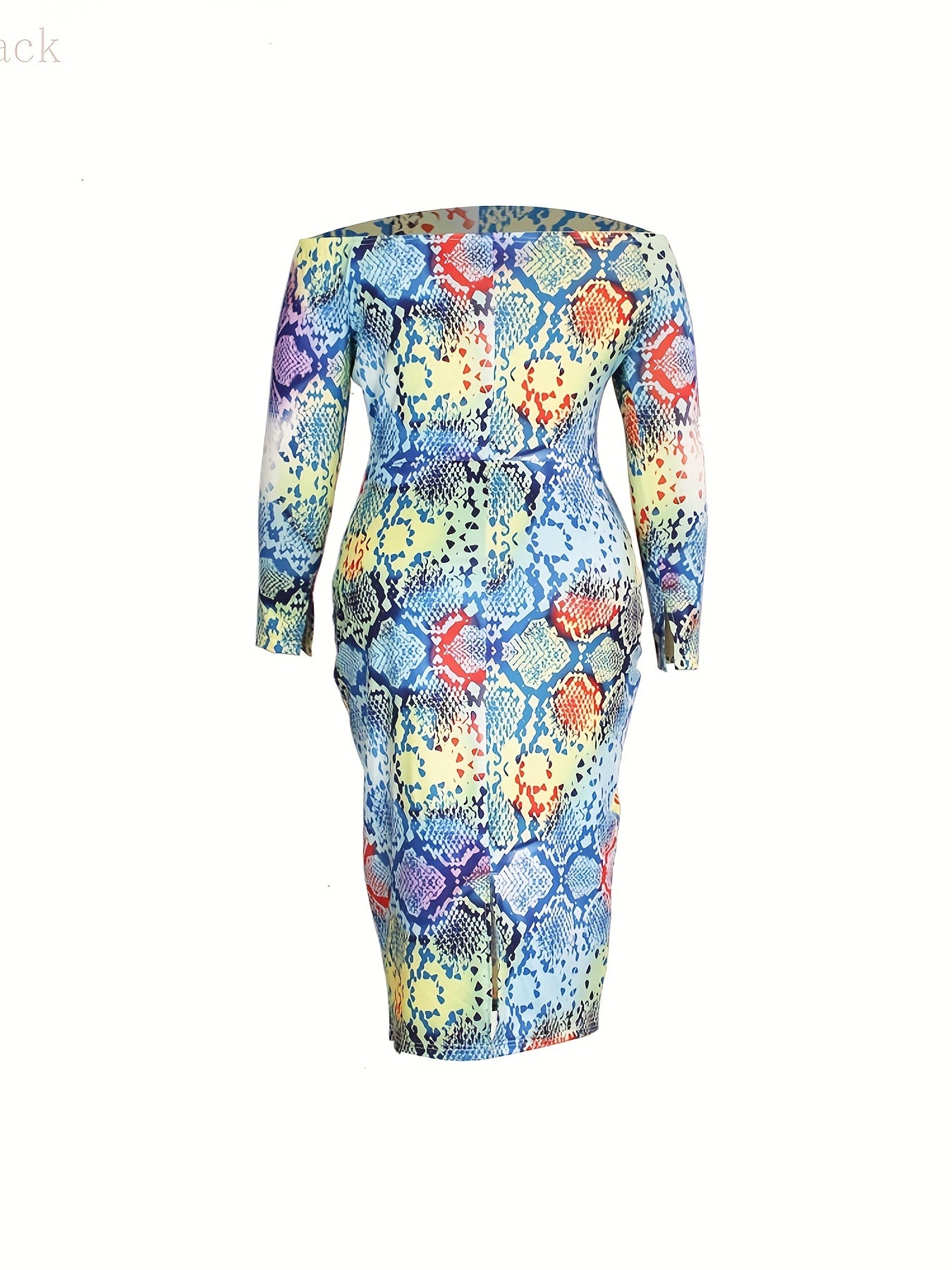  Snake Skin Print Off Shoulder Long Sleeve Dress