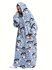  Puppy Pattern Sherpa Fleece Oversized Blanket Hoodie