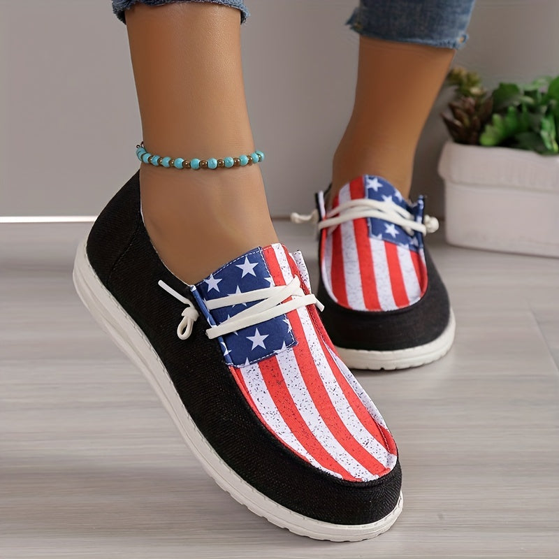 Flag Pattern Canvas Shoes Low Top Slip On Shoes for 4th of July