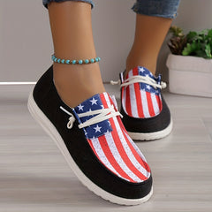 Flag Pattern Canvas Shoes Low Top Slip On Shoes for 4th of July