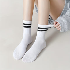 6 Pairs Striped Crew Socks Women's Stockings & Hosiery