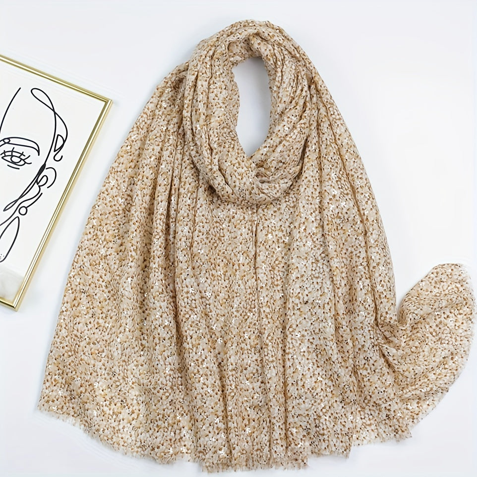 Hot Stamping Floral Scarf Boho Frayed Edge Shawl