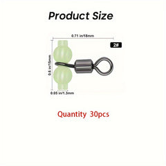 30pcs 3 Way Fishing Swivel T Connector with Luminous Beads Brass Barrel Swivel