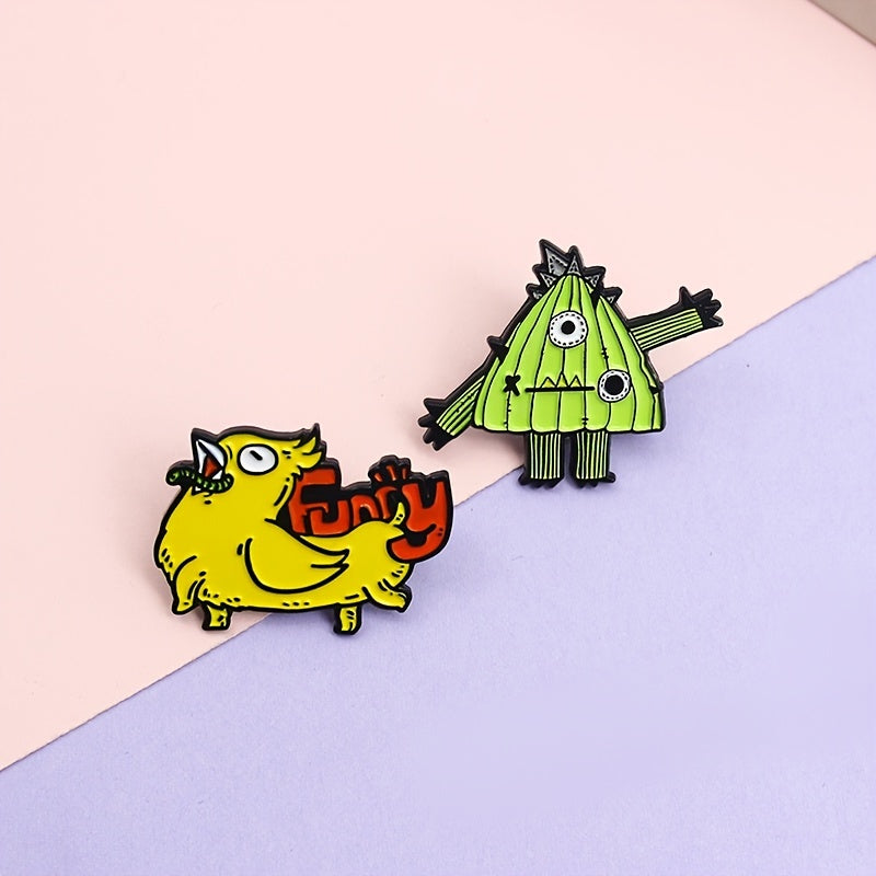 Funny Chicken Head Dog Body Green Monster Cartoon Brooch