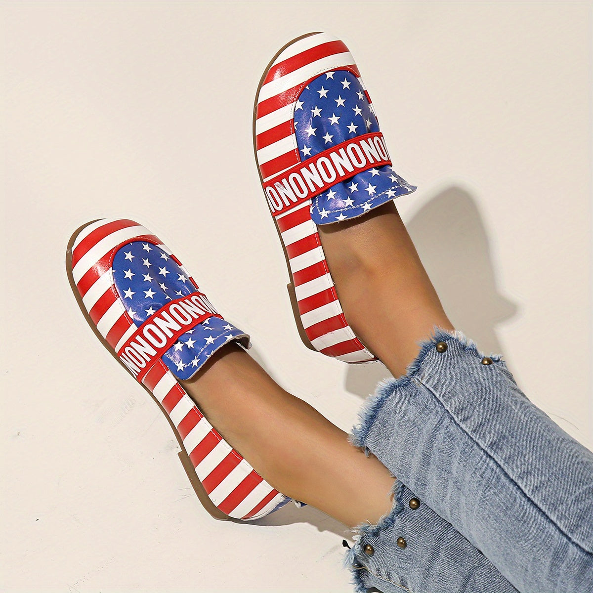 Women's Star Pattern Faux Leather Loafers Slip On Shoes Lightweight