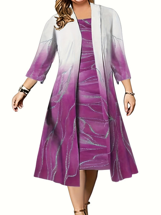  Floral Print Cardigan & Cami Dress Outfits 2 Piece Set