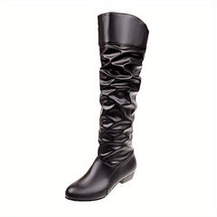 Women's Slouchy Mid Calf Boots Low Heeled Pull On Boots