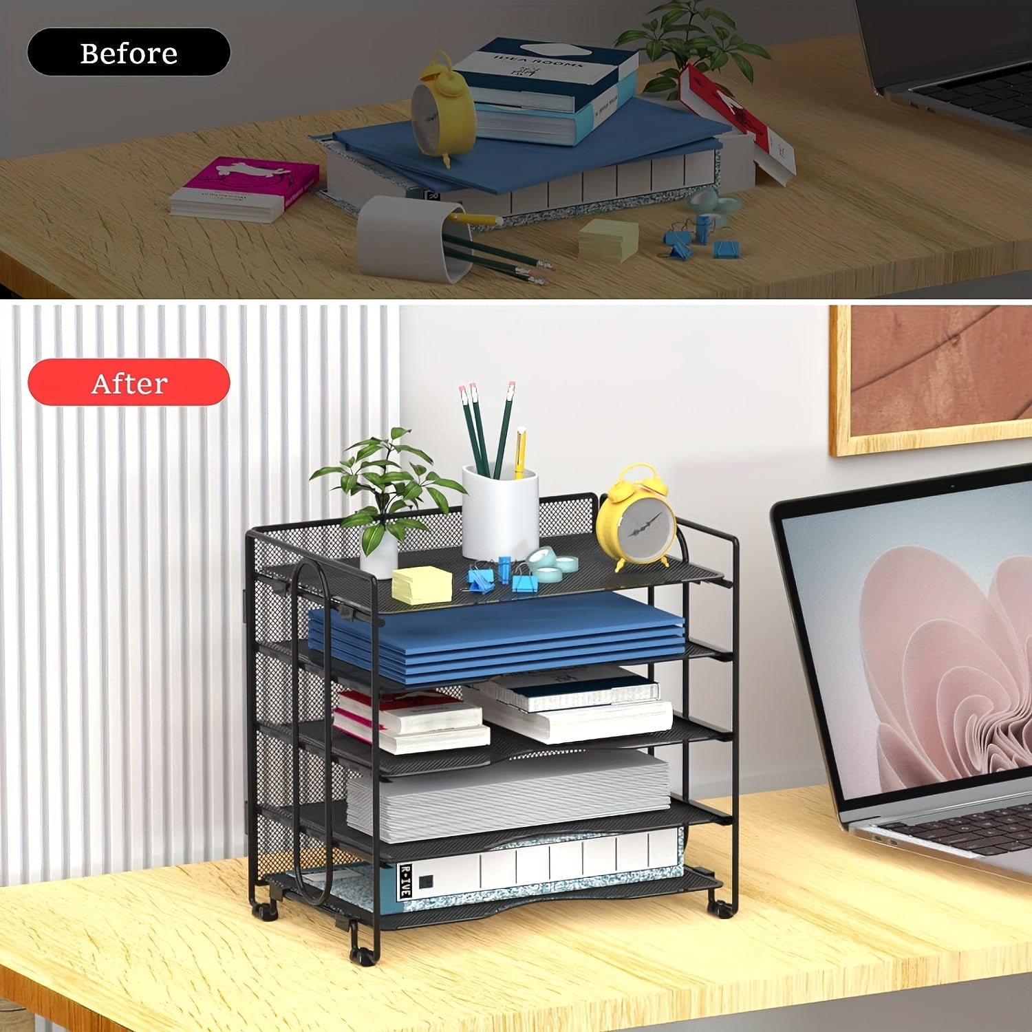 Mesh Desk Organizer Stackable Letter Trays Carbon Steel Foldable Rust Resistant