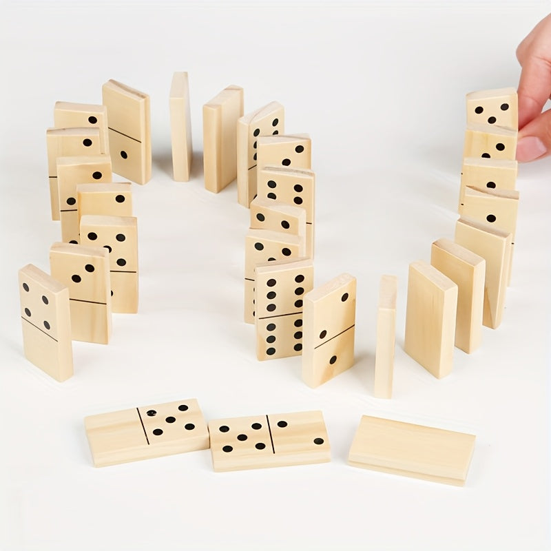 Wooden Domino Set 28pcs Number Matching Game Tower Building Game