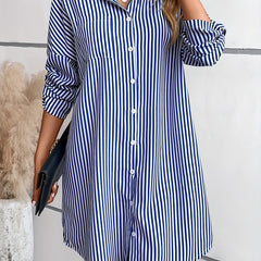  Casual Dress Women's Plus Stripe Print Drop Shoulder Long Sleeve
