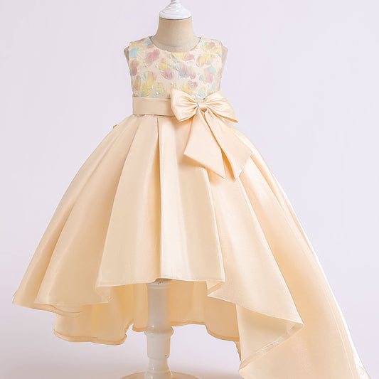 Girls High Low Ball Gown Dress Gradient Hearts Bow Waist Sleeveless