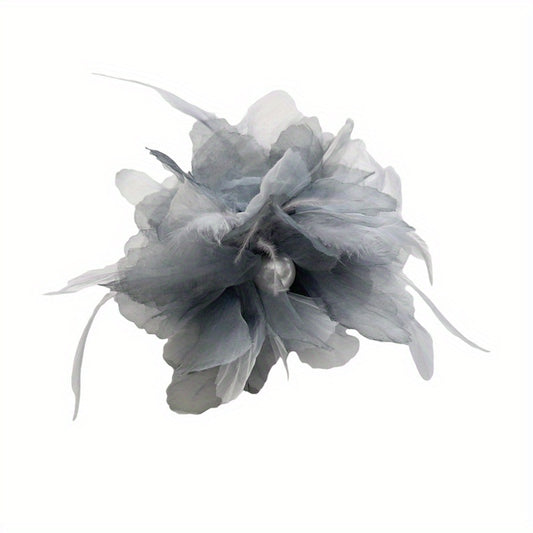 Large Yarn Hair Claw Clip with Faux Pearl and Simulation Feather