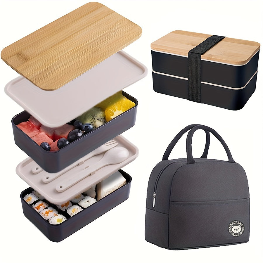 Bento Box Set with Insulated Bag Lunch Container Snack Box Cutlery Spoon Fork