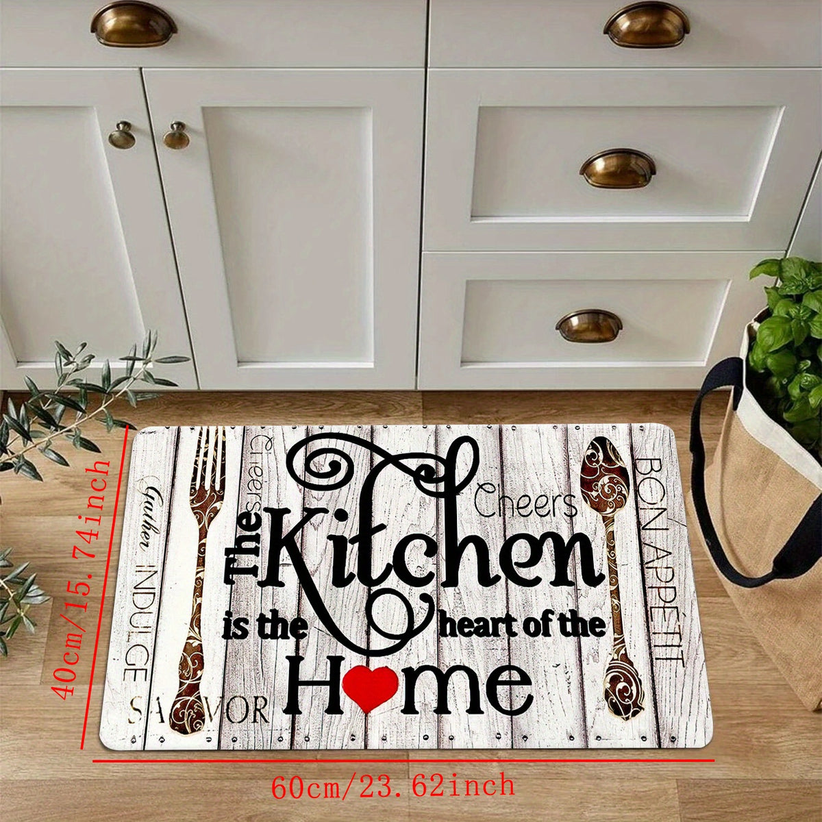 1pc Flannel Kitchen Floor Mat Soft Rug Rustic Wooden Waterproof Kitchen Mat