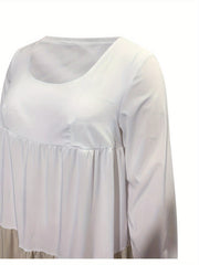  Colorblock Long Sleeve Maxi Smock Dress
