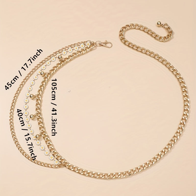 Daisy Layered Waist Chain Vintage Pendant Golden Tassel Metal Chain Belt