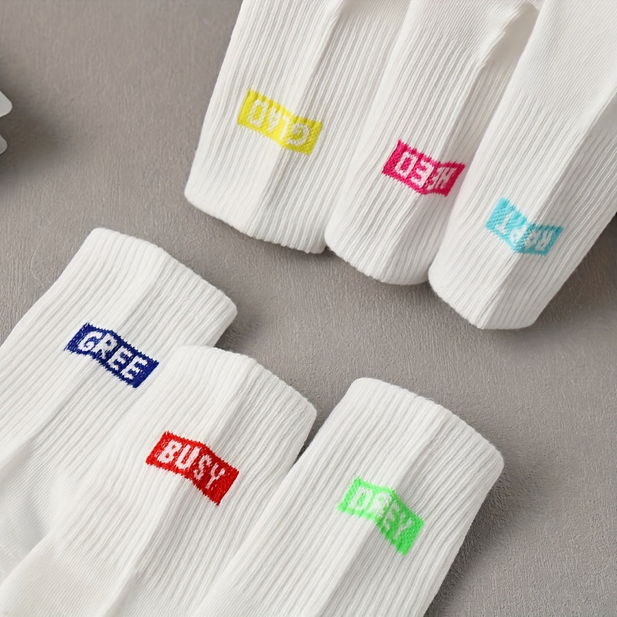 6 Pairs Letter Print Mid Tube Socks Women's Stockings