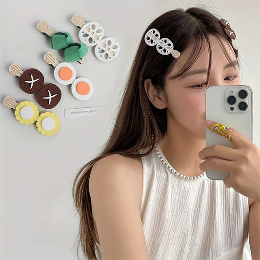 5pcs Funny Food Hair Clip Cartoon Lotus Root Corn Mushroom Duck Billed Clip