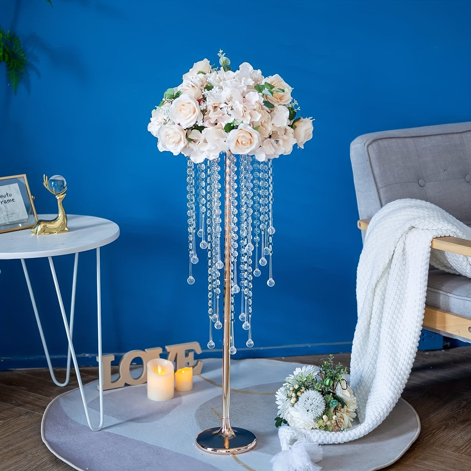 2pcs Tall Golden Flower Vases Crystal Centerpiece
