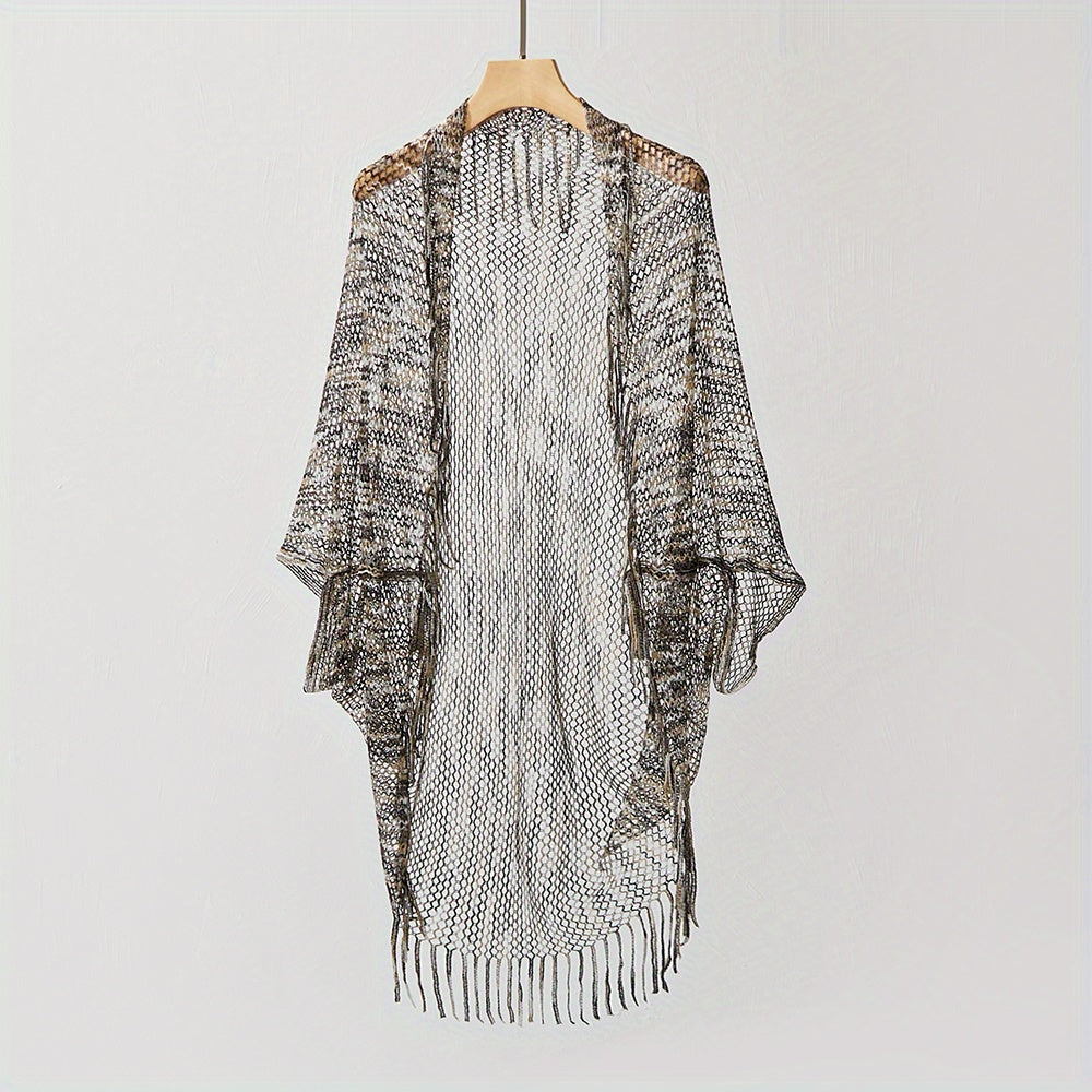Fishnet Tassel Shawl Mesh Bikini Cover Up Beach Cape